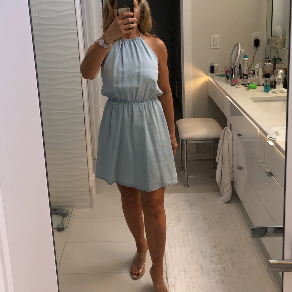 Dynamite light denim dress, peephole tieback sz s